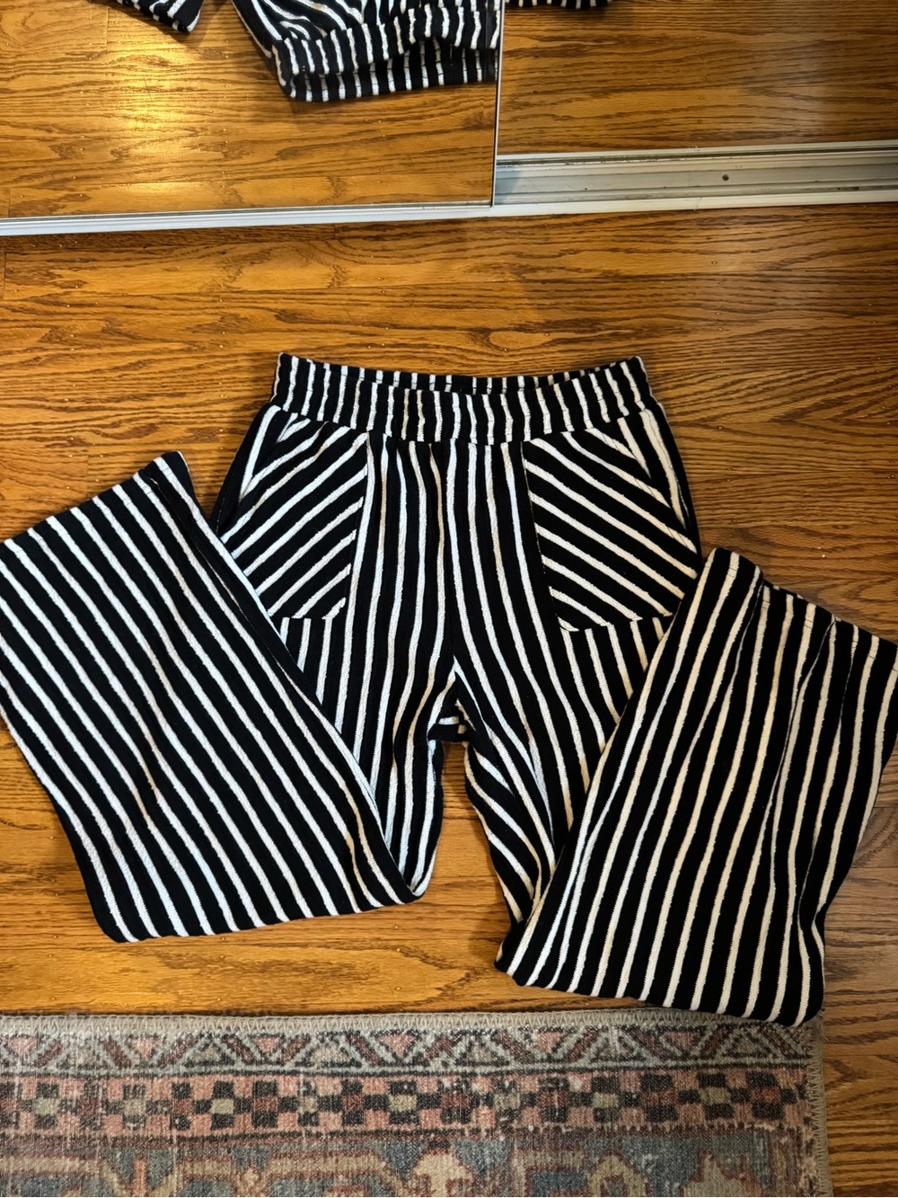 Kids Black and White Striped Knit Pants